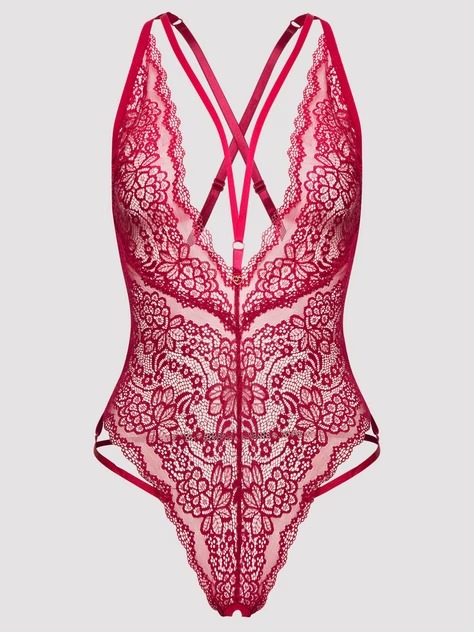 Lovehoney Plus Size Late Night Liaison Wine Crotchless Lace Teddy