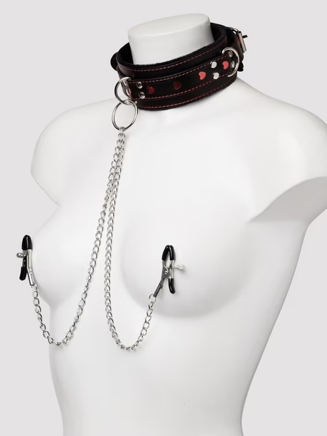 Bondage Boutique Heart Collar with Nipple Clamps and Chain